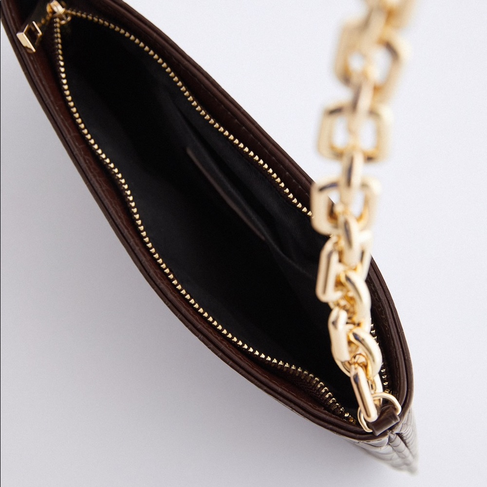 Zara Burgundy Brown Fall Chain Strap Animal Embossed Shoulder Bag - Picture 15 of 15